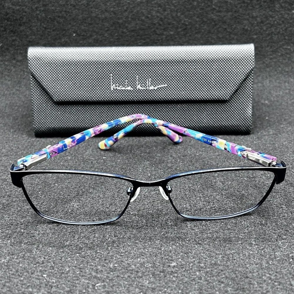 Nicole Miller Carman C05 Eyeglasses Frame Navy Mottled Flex Ti 57-16-140 Used